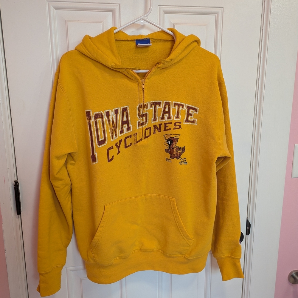 ❤️ Iowa State Cyclones Yellow Gold Quarter Zip Hoodie Champion Unisex Medium